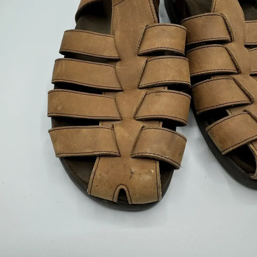 Mephisto Sam Mens 10 EU 44 Fisherman Sandals Nubuck Leather Brown Strap Back